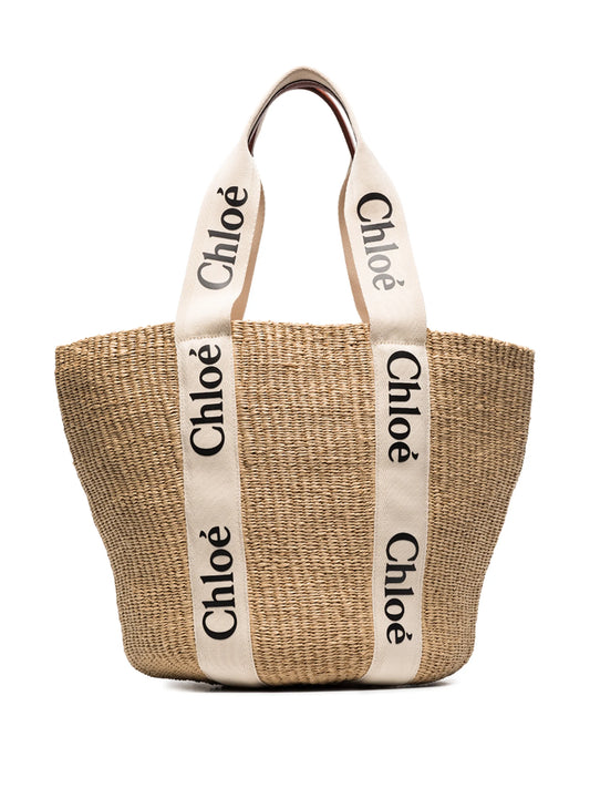 Chloé large Woody logo-strap tote bag